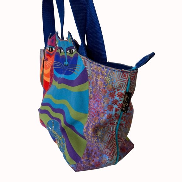Laurel Burch Colorful Cat Tote Quirky Bag Rainbow Felines Dual Handles Zipper - Picture 4 of 16